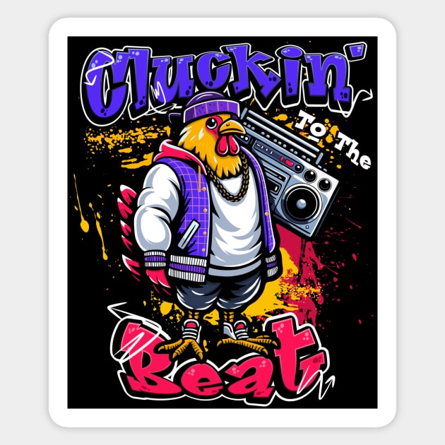 Hip Hop Chicken with a boombox Sticker by ChiknEmporium